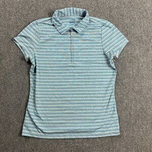 Izod XFG Polo Women's Medium Blue Striped 1/4 Zip‎ Cool FX Polyester Blend Golf